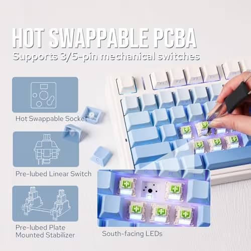 EPOMAKER x Aula F75 Gasket Mechanical Keyboard, 75% Wireless Hot Swappable Gaming Keyboard with Five-Layer Padding&Knob, BT/2.4GHz/USB-C, RGB (Blue Gradient, LEOBOG Reaper Switch) image