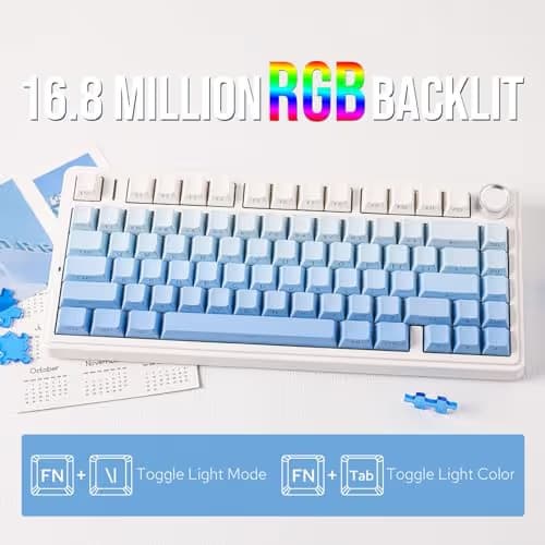 EPOMAKER x Aula F75 Gasket Mechanical Keyboard, 75% Wireless Hot Swappable Gaming Keyboard with Five-Layer Padding&Knob, BT/2.4GHz/USB-C, RGB (Blue Gradient, LEOBOG Reaper Switch) image