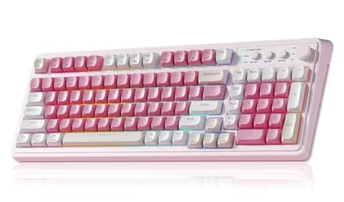 AULA 99 Key Keyboard, Wireless Gaming Keyboard Bluetooth Computer Keyboards Creamy Cute with Number Pad RGB Backlit Tri-Mode BT/2.4GHz/USB-C - Pink main image