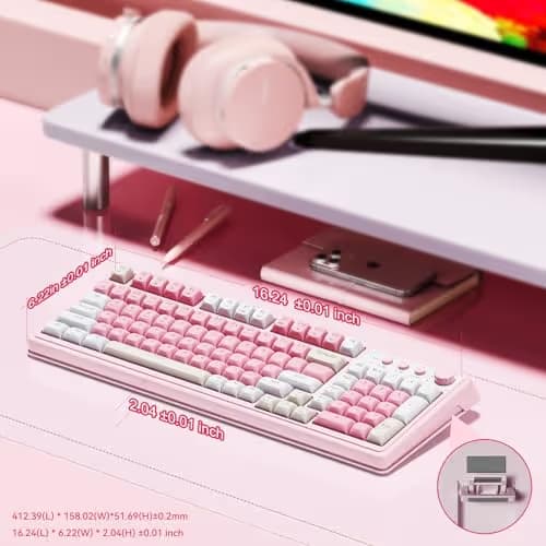 AULA 99 Key Keyboard, Wireless Gaming Keyboard Bluetooth Computer Keyboards Creamy Cute with Number Pad RGB Backlit Tri-Mode BT/2.4GHz/USB-C - Pink image