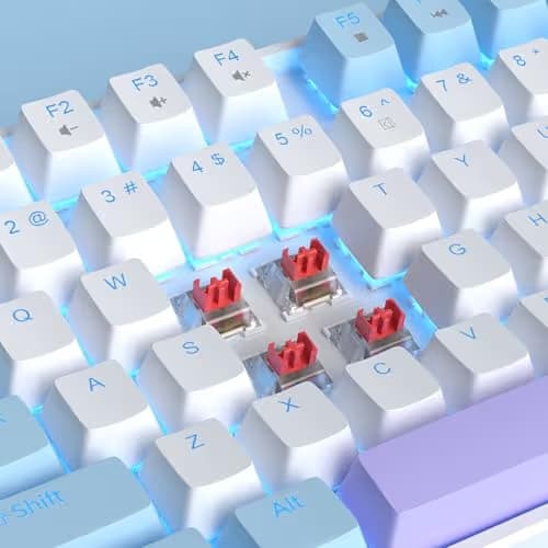 MageGee 75% Mechanical Gaming Keyboard, Red Switch, LED Blue Backlit, 87 Keys Compact TKL Wired Keyboards for Windows Laptop PC Gamer - White/Blue image