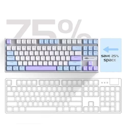 MageGee 75% Mechanical Gaming Keyboard, Red Switch, LED Blue Backlit, 87 Keys Compact TKL Wired Keyboards for Windows Laptop PC Gamer - White/Blue image