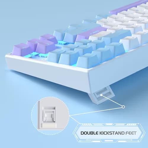 MageGee 75% Mechanical Gaming Keyboard, Red Switch, LED Blue Backlit, 87 Keys Compact TKL Wired Keyboards for Windows Laptop PC Gamer - White/Blue image