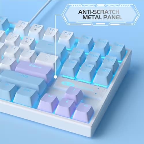 MageGee 75% Mechanical Gaming Keyboard, Red Switch, LED Blue Backlit, 87 Keys Compact TKL Wired Keyboards for Windows Laptop PC Gamer - White/Blue image
