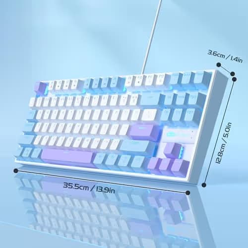 MageGee 75% Mechanical Gaming Keyboard, Red Switch, LED Blue Backlit, 87 Keys Compact TKL Wired Keyboards for Windows Laptop PC Gamer - White/Blue image