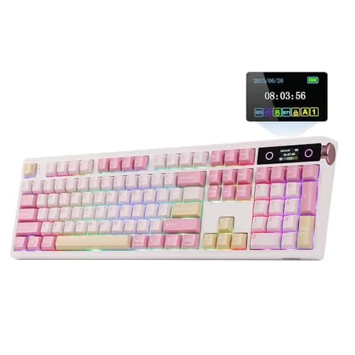 EPOMAKER TH108 PRO Full Size Mechanical Keyboard with Screen & Knob, Wireless Gaming Keyboard with 10000mAh, Creamy Gasket, Hot Swap, Custom Driver, RGB Backlight, NKRO (Pink, Creamy Jade) main image