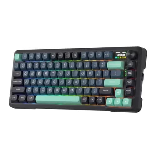 Redragon K724 PRO Wireless Gasket Gaming Keyboard w/Hype Screen & Knob, 81-Key Mechanical Keyboard, Easy-Control 1.14’’ TFT Info Display, 5-Layer Noise Dampening, Custom Linear Switch, Dark Jade Color image
