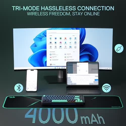 Redragon K724 PRO Wireless Gasket Gaming Keyboard w/Hype Screen & Knob, 81-Key Mechanical Keyboard, Easy-Control 1.14’’ TFT Info Display, 5-Layer Noise Dampening, Custom Linear Switch, Dark Jade Color image