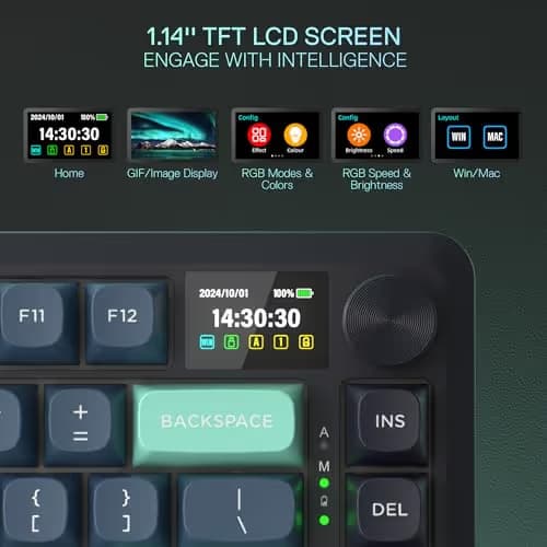 Redragon K724 PRO Wireless Gasket Gaming Keyboard w/Hype Screen & Knob, 81-Key Mechanical Keyboard, Easy-Control 1.14’’ TFT Info Display, 5-Layer Noise Dampening, Custom Linear Switch, Dark Jade Color image