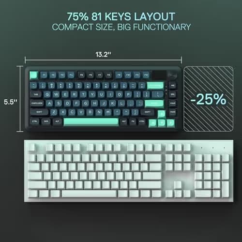 Redragon K724 PRO Wireless Gasket Gaming Keyboard w/Hype Screen & Knob, 81-Key Mechanical Keyboard, Easy-Control 1.14’’ TFT Info Display, 5-Layer Noise Dampening, Custom Linear Switch, Dark Jade Color image