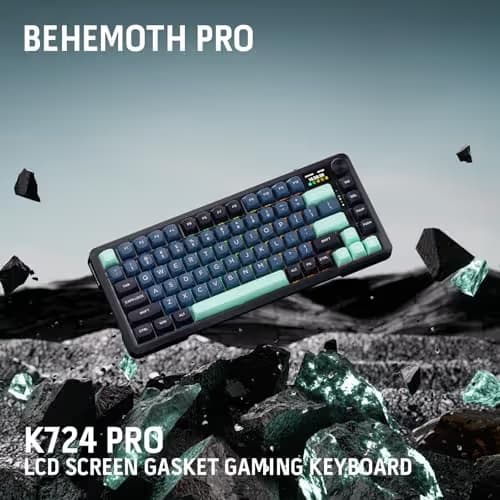 Redragon K724 PRO Wireless Gasket Gaming Keyboard w/Hype Screen & Knob, 81-Key Mechanical Keyboard, Easy-Control 1.14’’ TFT Info Display, 5-Layer Noise Dampening, Custom Linear Switch, Dark Jade Color image