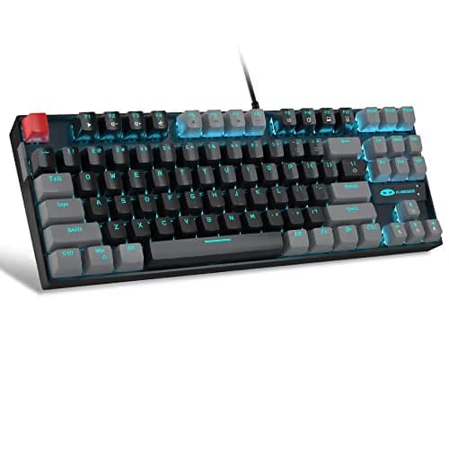 MageGee 75% Mechanical Gaming Keyboard, Red Switch, LED Blue Backlit, 87 Keys Compact TKL Wired Computer Keyboards for Windows Laptop PC Gamer - Black/Grey image