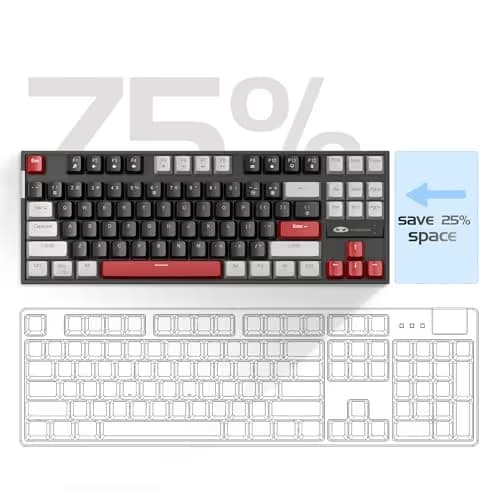MageGee 75% Mechanical Gaming Keyboard, Red Switch, LED Blue Backlit, 87 Keys Compact TKL Wired Computer Keyboards for Windows Laptop PC Gamer - Black/Grey image