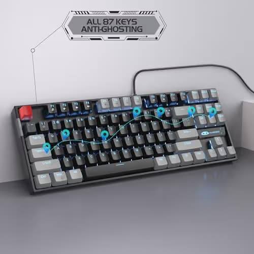MageGee 75% Mechanical Gaming Keyboard, Red Switch, LED Blue Backlit, 87 Keys Compact TKL Wired Computer Keyboards for Windows Laptop PC Gamer - Black/Grey image
