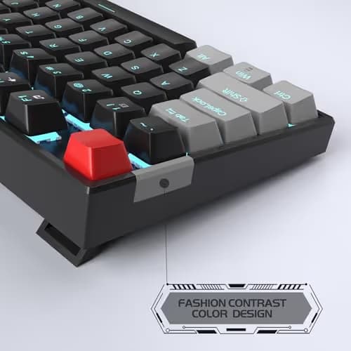 MageGee 75% Mechanical Gaming Keyboard, Red Switch, LED Blue Backlit, 87 Keys Compact TKL Wired Computer Keyboards for Windows Laptop PC Gamer - Black/Grey image