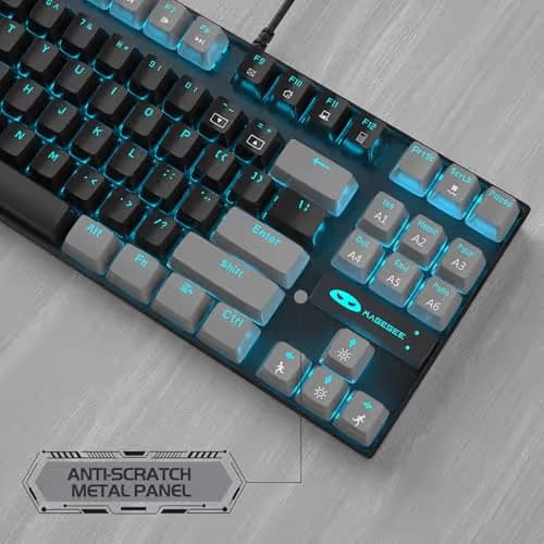 MageGee 75% Mechanical Gaming Keyboard, Red Switch, LED Blue Backlit, 87 Keys Compact TKL Wired Computer Keyboards for Windows Laptop PC Gamer - Black/Grey image