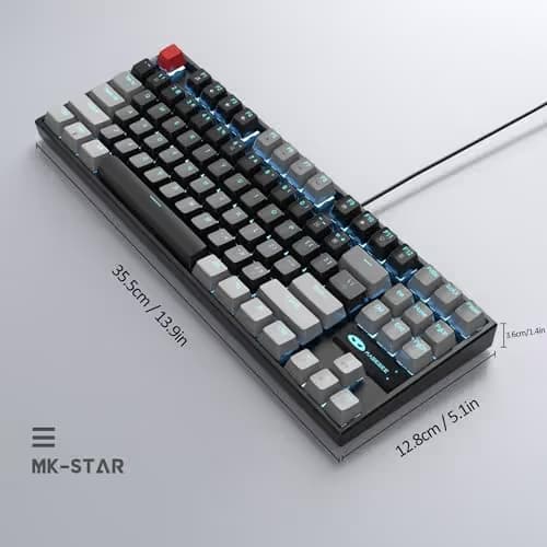 MageGee 75% Mechanical Gaming Keyboard, Red Switch, LED Blue Backlit, 87 Keys Compact TKL Wired Computer Keyboards for Windows Laptop PC Gamer - Black/Grey image