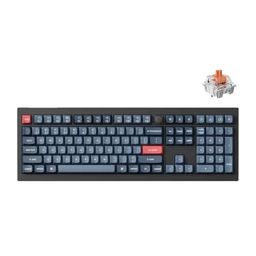 Keychron V6 Max Wireless Custom Mechanical Keyboard, 2.4 GHz Bluetooth 5.1 QMK Full-Size Layout RGB with Hot-swappable Silent Red Switch Compatible with Mac Windows Linux image