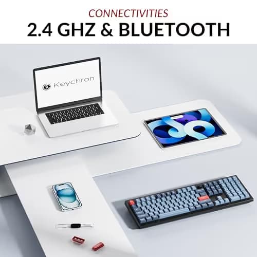 Keychron V6 Max Wireless Custom Mechanical Keyboard, 2.4 GHz Bluetooth 5.1 QMK Full-Size Layout RGB with Hot-swappable Silent Red Switch Compatible with Mac Windows Linux image