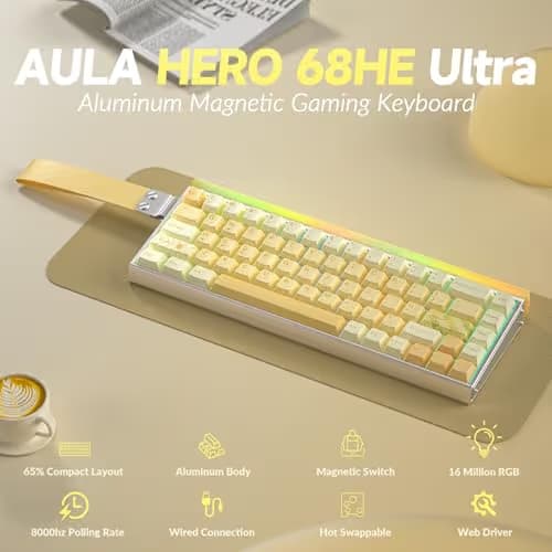 AULA Hero 68 HE Ultra - Wired Gaming Keyboard with Hall Effect Magnetic Switch, CNC Aluminum Frame, 8KHz Polling Rate, RGB Box & Backlight, Adjustable Actuation, 65% Compact Small Gamer Keyboards image
