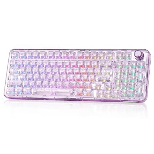 YUNZII X98 QMK/VIA Wireless Mechanical Gaming Keyboard with Knob,Tri-Mode BT5.0/USB-C/2.4GHz Hot Swappable Keyboard,Pre-lubed Switches Gasket Mount RGB Backlit for Wins/Mac (Purple, Snow Switch) image