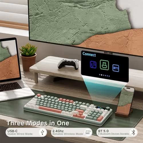 RK ROYAL KLUDGE S98 Mechanical Keyboard w/Smart Display & Knob, Top Mount 96% Wireless Mechanical Keyboard BT/2.4G/USB-C, Hot Swappable, Software Support, Creamy Sounding, 98 Keys image