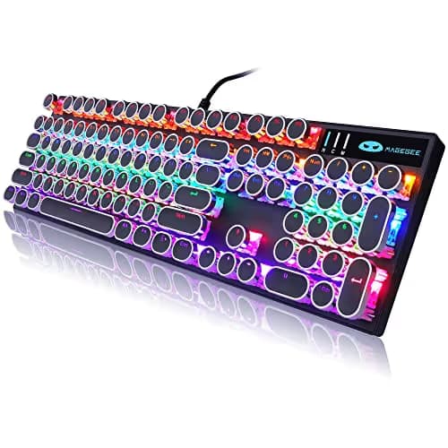 Camiysn Typewriter Style Mechanical Gaming Keyboard, Black Retro Punk Gaming Keyboard with RGB Backlit, 104 Keys Blue Switch Wired Cute Keyboards, Round Keycaps for Windows/Mac/PC main image