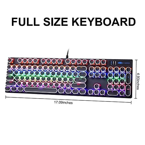 Camiysn Typewriter Style Mechanical Gaming Keyboard, Black Retro Punk Gaming Keyboard with RGB Backlit, 104 Keys Blue Switch Wired Cute Keyboards, Round Keycaps for Windows/Mac/PC image
