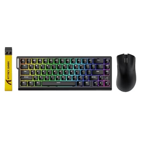 ATTACK SHARK X68 HE Wired Rapid Trigger Mechanical Gaming Keyboard and R1 Mouse Combo with Adjustable Actuation,Coiled Cable,USB C/2.4Ghz Wireless/BT Ultralight 18K DPI Mice for Esport Gamer(Black) main image