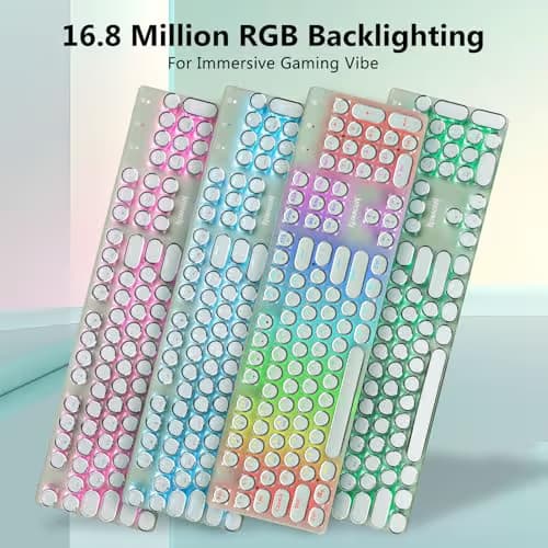 Redragon K710 Wireless Typewriter Mechanical Gaming Keyboard, Bluetooth/2.4Ghz/Wired, RGB Led Backlit, Blue Switch - Clicky, Rechargeable, Solid Metal Panel, Round Keycaps, Green image