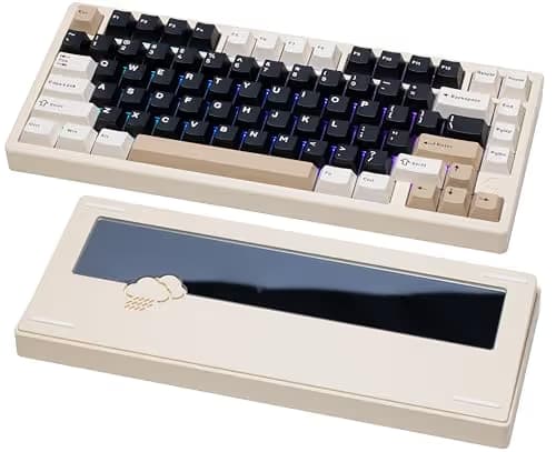 KEEBMONKEY WOBKEY Rainy 75 CNC Aluminum HMX/JWK/Cocoa Switches Triple-Mode Connectivity Mechanical Keyboard with Superior Acoustics, RGB/PP/Mirrored Glass/3500mAh/Violet Switch (Standard - White) image