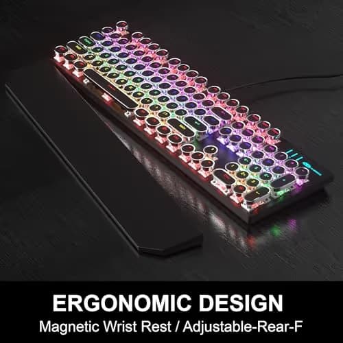 Retro Typewriter Keyboard and Mouse Combo, Cute Black Keyboard with Linear Red Switches, Full Size Wired Mechanical Gaming Keyboard, Cool Light Up Keyboard and Mouse for Gaming,Work,Mac,PC,Windows image