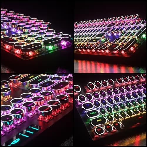 Retro Typewriter Keyboard and Mouse Combo, Cute Black Keyboard with Linear Red Switches, Full Size Wired Mechanical Gaming Keyboard, Cool Light Up Keyboard and Mouse for Gaming,Work,Mac,PC,Windows image
