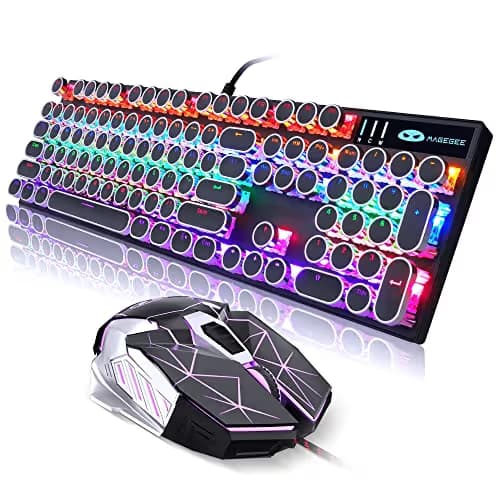 Retro Typewriter Keyboard and Mouse Combo, Cute Black Keyboard with Linear Red Switches, Full Size Wired Mechanical Gaming Keyboard, Cool Light Up Keyboard and Mouse for Gaming,Work,Mac,PC,Windows image
