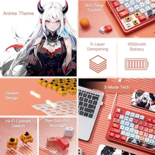 Redragon K673 PRO SE 75% 81 Keys Wireless Gasket RGB Gaming Keyboard, 3-Mode Anime Mechanical Keyboard w/Hot-Swap Socket, Dedicated Knob Control & 5-Layer Noise Dampening, Custom Hi-Fi Linear Switch image