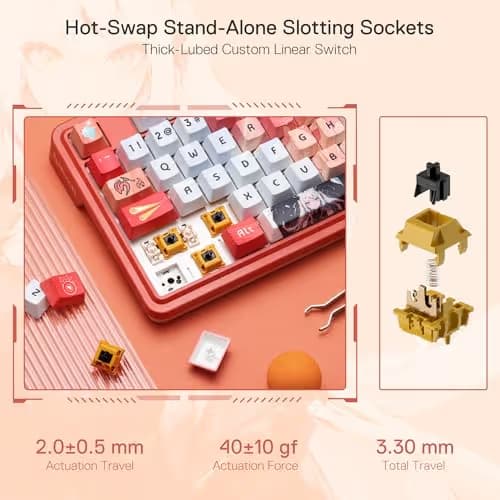 Redragon K673 PRO SE 75% 81 Keys Wireless Gasket RGB Gaming Keyboard, 3-Mode Anime Mechanical Keyboard w/Hot-Swap Socket, Dedicated Knob Control & 5-Layer Noise Dampening, Custom Hi-Fi Linear Switch image
