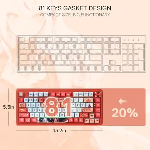 Redragon K673 PRO SE 75% 81 Keys Wireless Gasket RGB Gaming Keyboard, 3-Mode Anime Mechanical Keyboard w/Hot-Swap Socket, Dedicated Knob Control & 5-Layer Noise Dampening, Custom Hi-Fi Linear Switch image