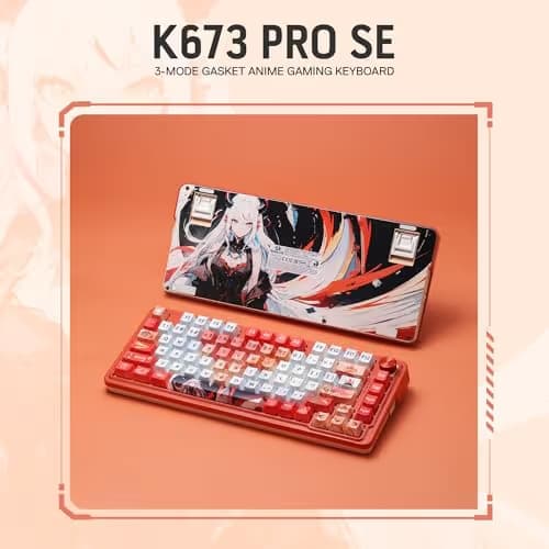 Redragon K673 PRO SE 75% 81 Keys Wireless Gasket RGB Gaming Keyboard, 3-Mode Anime Mechanical Keyboard w/Hot-Swap Socket, Dedicated Knob Control & 5-Layer Noise Dampening, Custom Hi-Fi Linear Switch image
