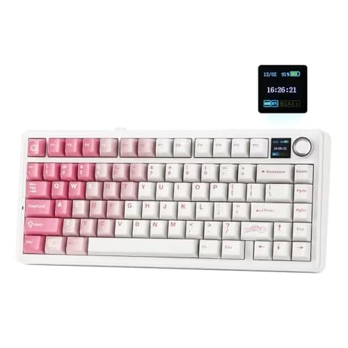 EPOMAKER X Aula F75 MAX Wireless Mechanical Keyboard with TFT Screen and Knob, Gasket Keyboard in 75% Layout, Hot Swappable Gaming Keyboard for PC/Mac/Linux (White Pink) main image