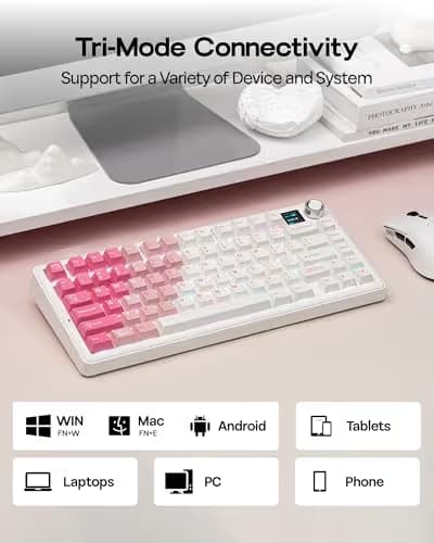EPOMAKER X Aula F75 MAX Wireless Mechanical Keyboard with TFT Screen and Knob, Gasket Keyboard in 75% Layout, Hot Swappable Gaming Keyboard for PC/Mac/Linux (White Pink) image