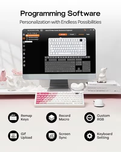 EPOMAKER X Aula F75 MAX Wireless Mechanical Keyboard with TFT Screen and Knob, Gasket Keyboard in 75% Layout, Hot Swappable Gaming Keyboard for PC/Mac/Linux (White Pink) image