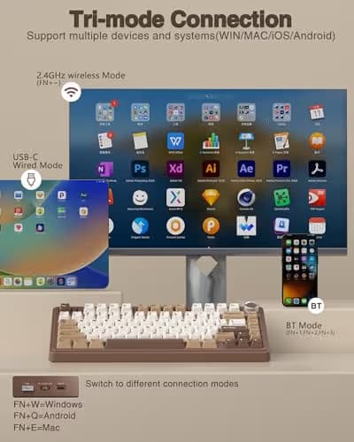 AULA F75 75% Wireless Mechanical Keyboard, Hot Swappable Creamy Keyboard, Pre-lubed Linear Switches, 2.4GHz/Type-C/BT5.0, RGB Backlit Gaming Keyboards(White&Brown) image