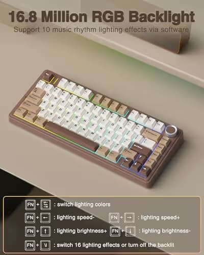 AULA F75 75% Wireless Mechanical Keyboard, Hot Swappable Creamy Keyboard, Pre-lubed Linear Switches, 2.4GHz/Type-C/BT5.0, RGB Backlit Gaming Keyboards(White&Brown) image