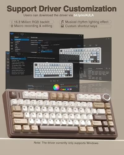 AULA F75 75% Wireless Mechanical Keyboard, Hot Swappable Creamy Keyboard, Pre-lubed Linear Switches, 2.4GHz/Type-C/BT5.0, RGB Backlit Gaming Keyboards(White&Brown) image