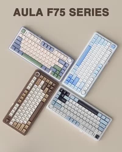 AULA F75 75% Wireless Mechanical Keyboard, Hot Swappable Creamy Keyboard, Pre-lubed Linear Switches, 2.4GHz/Type-C/BT5.0, RGB Backlit Gaming Keyboards(White&Brown) image