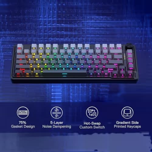 Redragon K673 GB 75% Wireless Gasket RGB Gaming Keyboard, 3-Modes 81 Keys PBT Compact Mechanical Keyboard w/Hot-Swap Socket, Dedicated Knob Control & 5-Layer Noise Dampening, Custom Linear Switch image