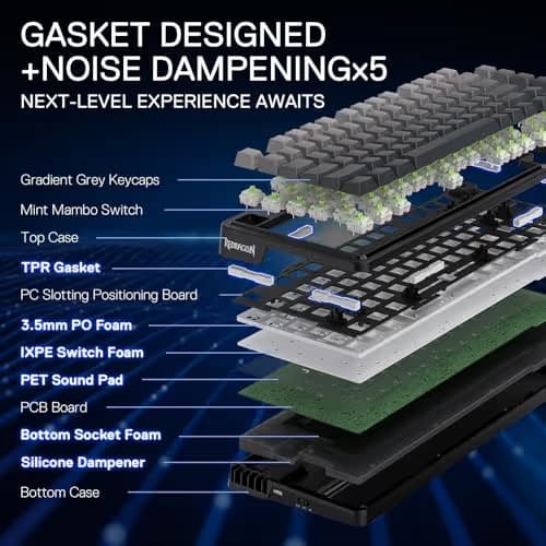 Redragon K673 GB 75% Wireless Gasket RGB Gaming Keyboard, 3-Modes 81 Keys PBT Compact Mechanical Keyboard w/Hot-Swap Socket, Dedicated Knob Control & 5-Layer Noise Dampening, Custom Linear Switch image