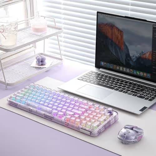 YUNZII X98 QMK/VIA Wireless Mechanical Gaming Keyboard with Knob,Tri-Mode BT5.0/USB-C/2.4GHz Hot Swappable Keyboard,Pre-lubed Switches Gasket Mount RGB Backlit for Wins/Mac (Purple, Crystal Switch) image