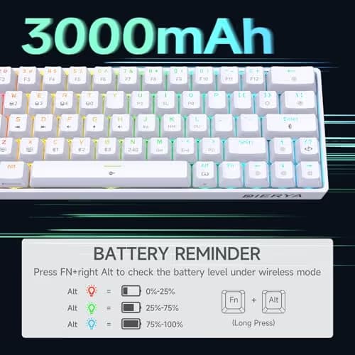 DIERYA DK63 60% Wireless Mechanical Gaming Keyboard | Bluetooth/2.4G/Wired Keyboard | RGB Backlit Compact 63 Keys Mini Office Keyboard | with Blue Switch | for Windows Laptop PC Gamer Typist-White image