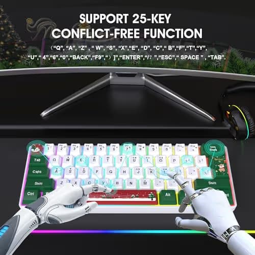 Snpurdiri 60% Wired Gaming Keyboard, RGB Backlit Small Ultra-Compact 61 Keys 60 Percent Gaming Keyboard for PC/Mac Gamer, Typist, Travel, Easy to Carry on Business Trip(Red Green White) image
